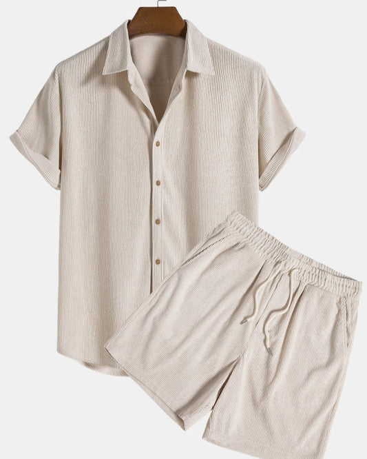 Stylish Corduroy Summer Set for Men with Shirt and Shorts