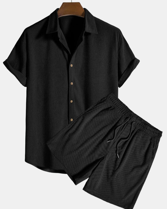 Stylish Corduroy Summer Set for Men with Shirt and Shorts