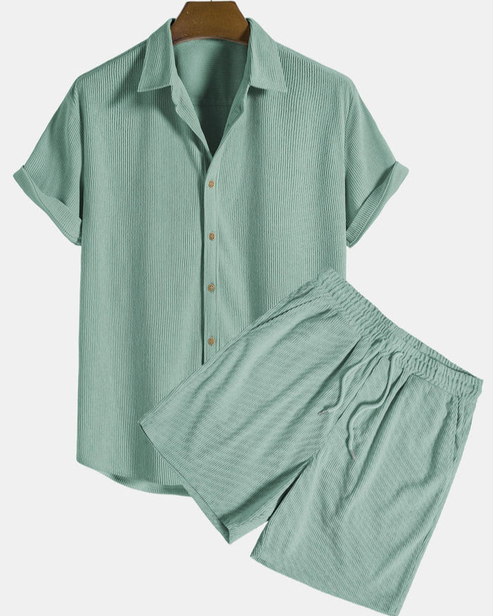 Stylish Corduroy Summer Set for Men with Shirt and Shorts