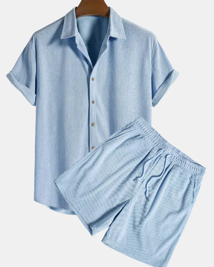 Stylish Corduroy Summer Set for Men with Shirt and Shorts