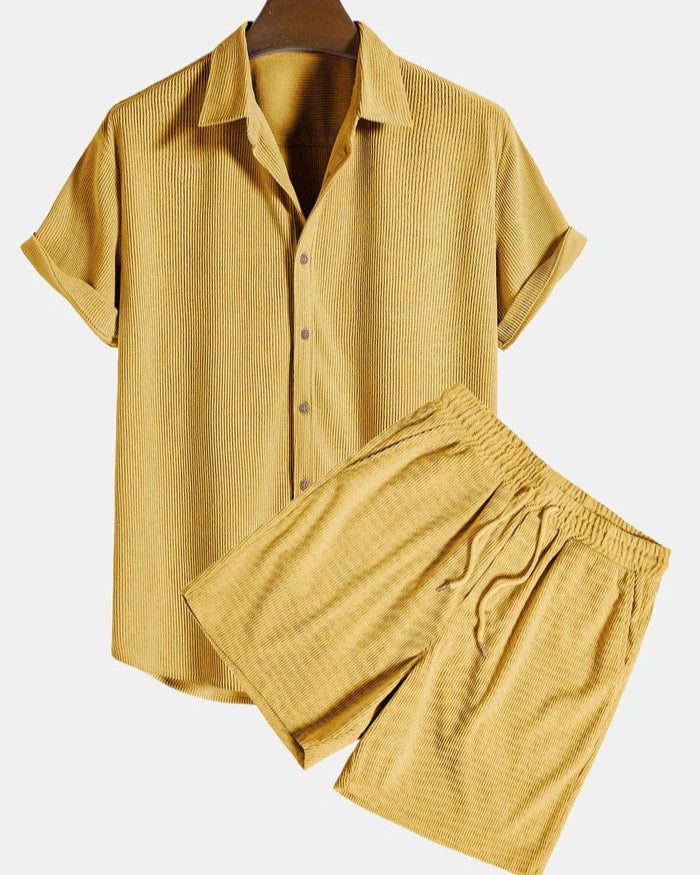 Stylish Corduroy Summer Set for Men with Shirt and Shorts