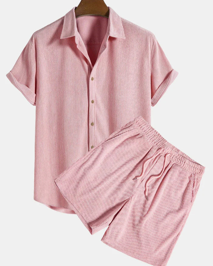Stylish Corduroy Summer Set for Men with Shirt and Shorts