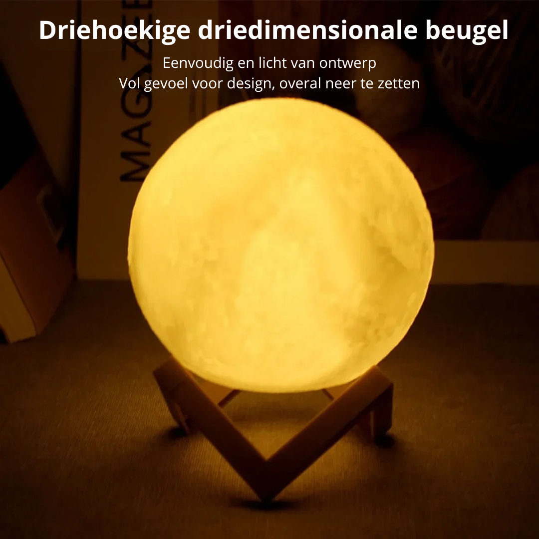 LED Moon Lamp 8 cm with Wooden Tripod – Atmospheric Night Lamp