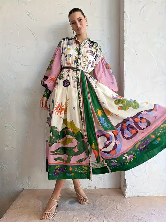 Summer maxi dress with a playful abstract print