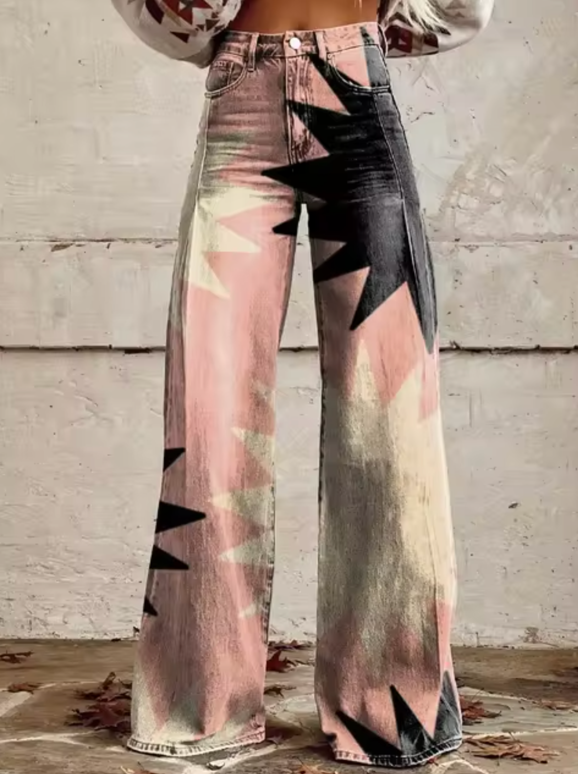Colorful Women's Wide Leg Trousers with Print Design