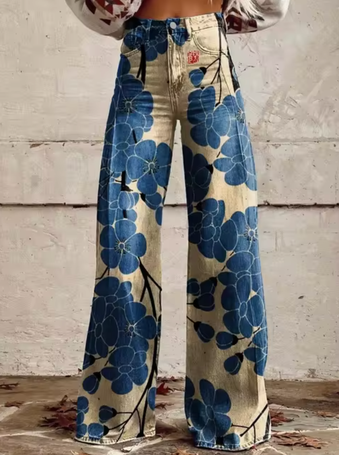 Colorful Women's Wide Leg Trousers with Print Design