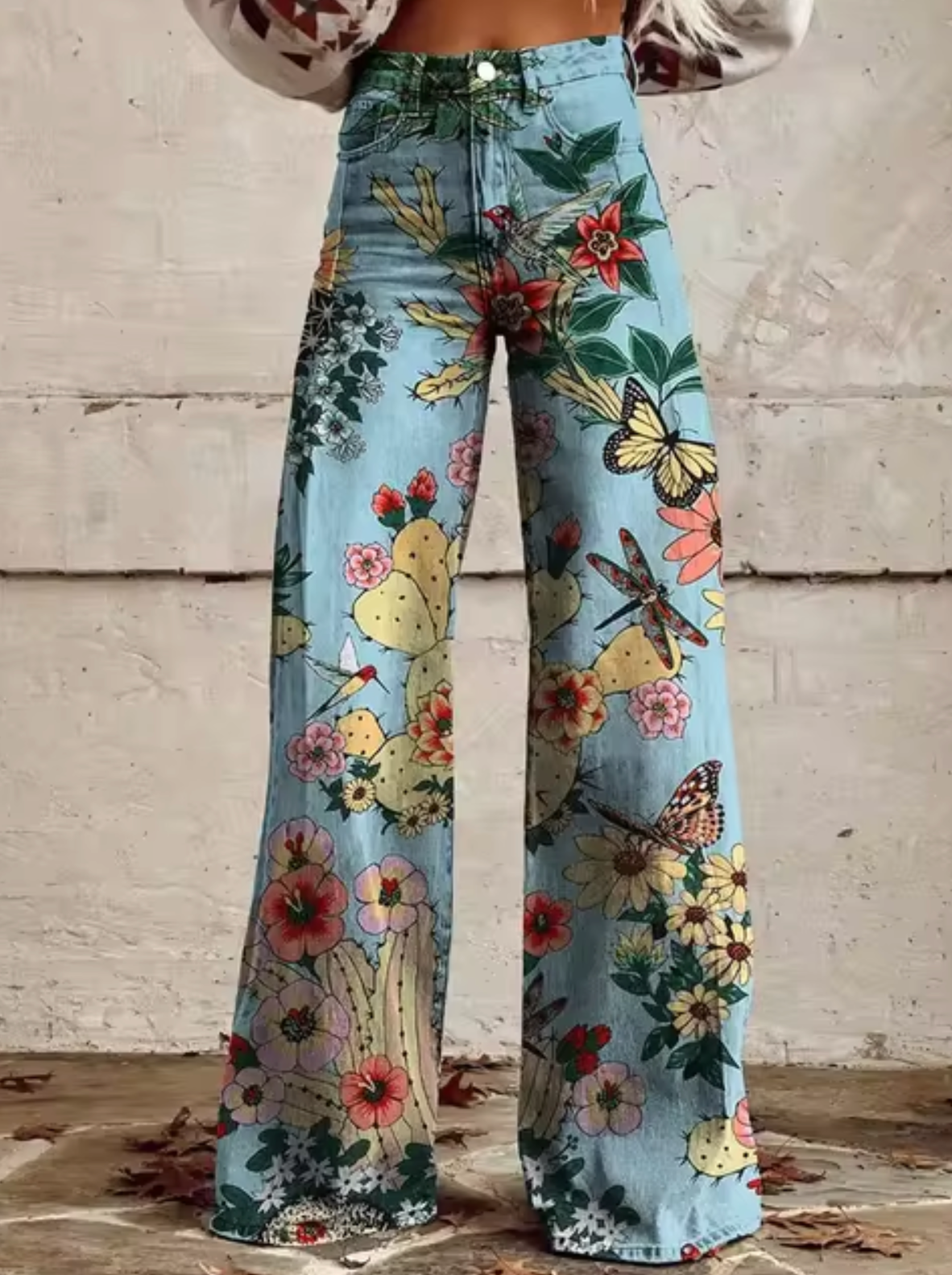 Colorful Women's Wide Leg Trousers with Print Design