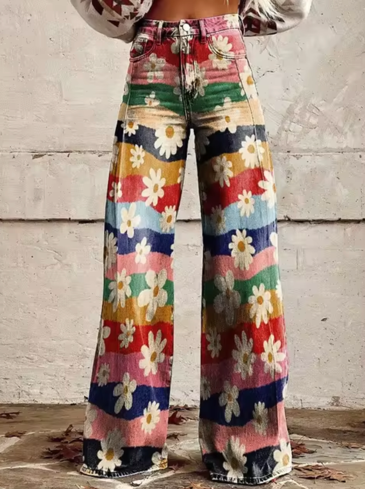 Colorful Women's Wide Leg Trousers with Print Design
