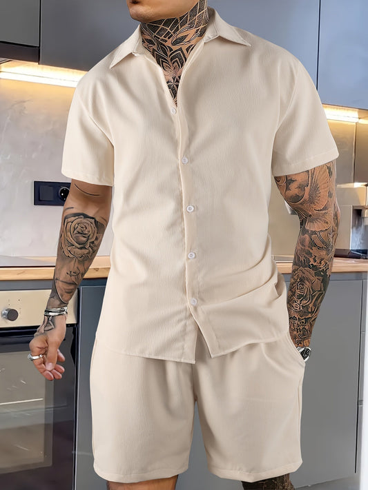 Men's two-piece summer set – shirt with lapel collar and shorts