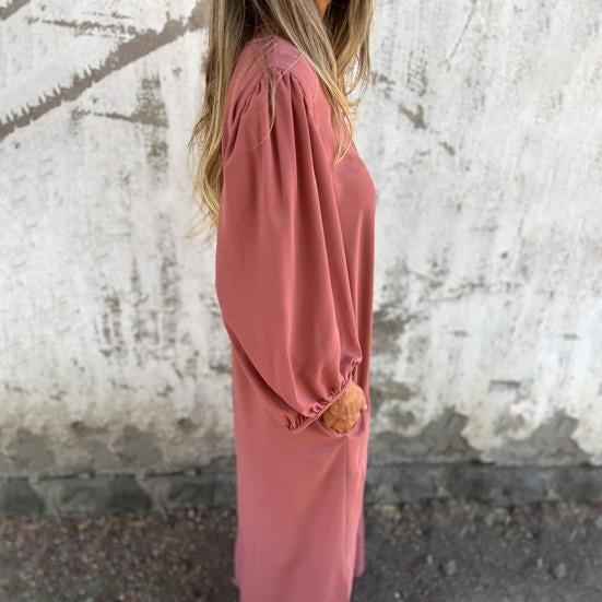Summer Maxi Dress with Balloon Sleeves and V-Neck