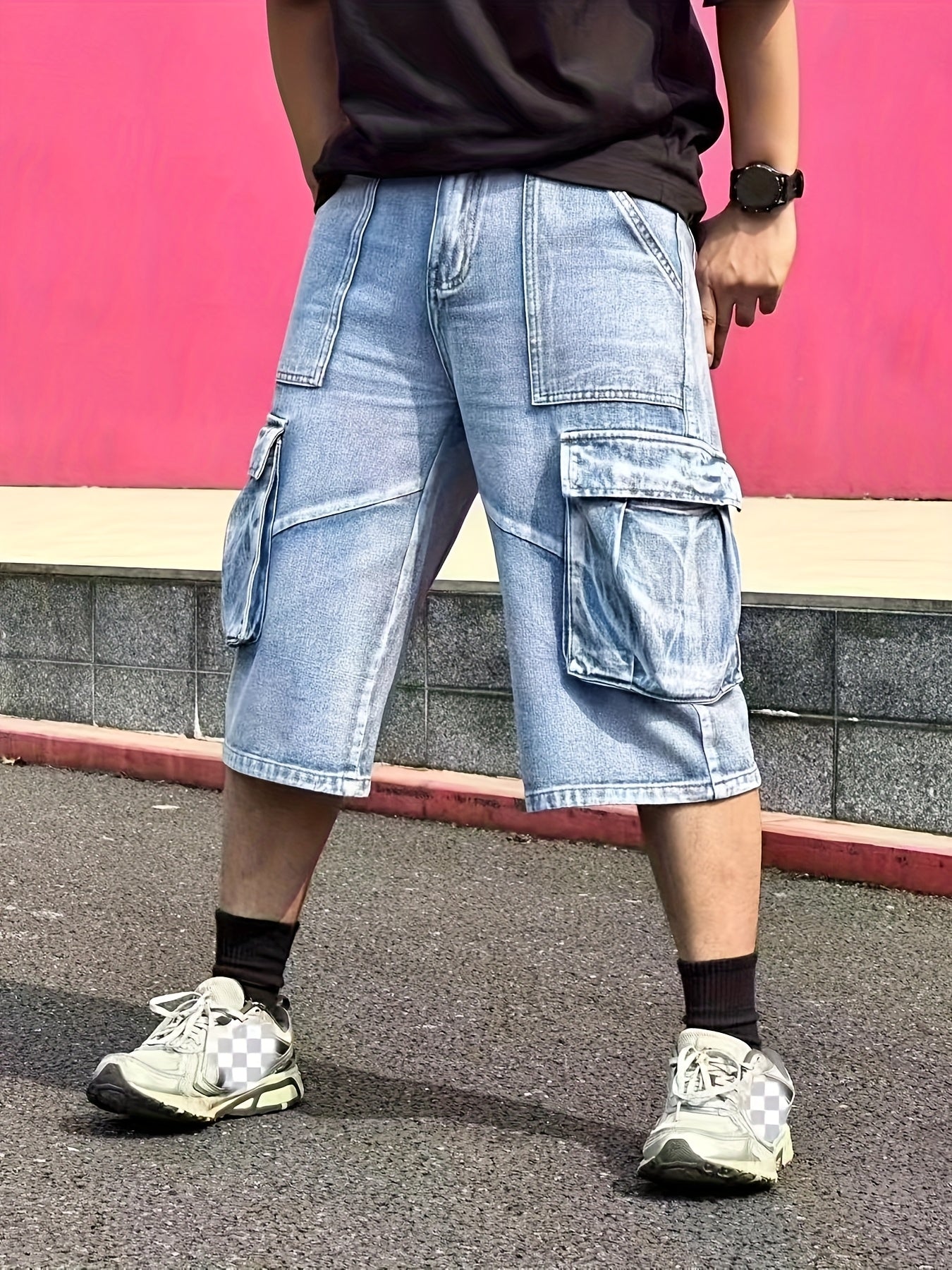 Denim cargo shorts for men