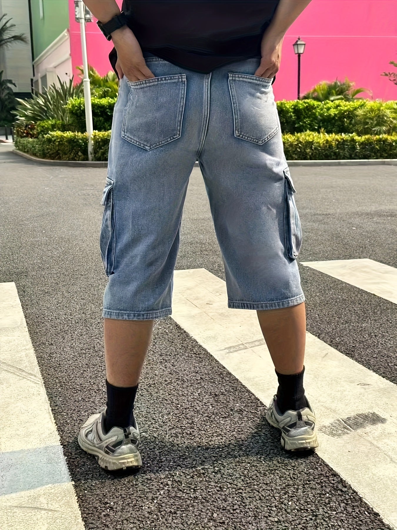 Denim cargo shorts for men