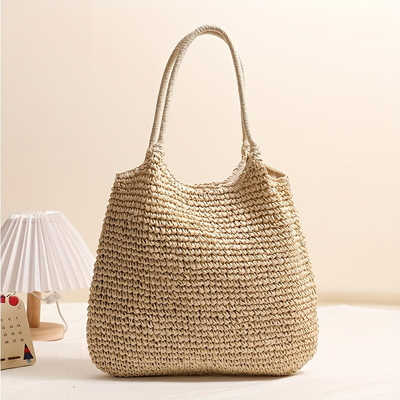 Spacious Woven Women’s Tote Bag with Zipper – Stylish & Practical