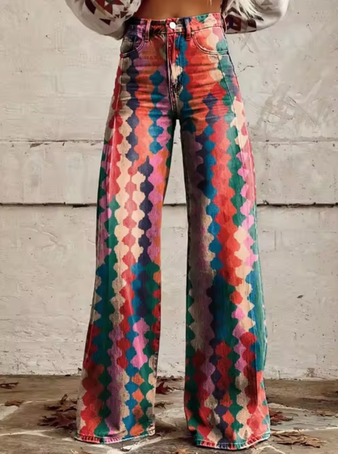 Colorful Women's Wide Leg Trousers with Print Design