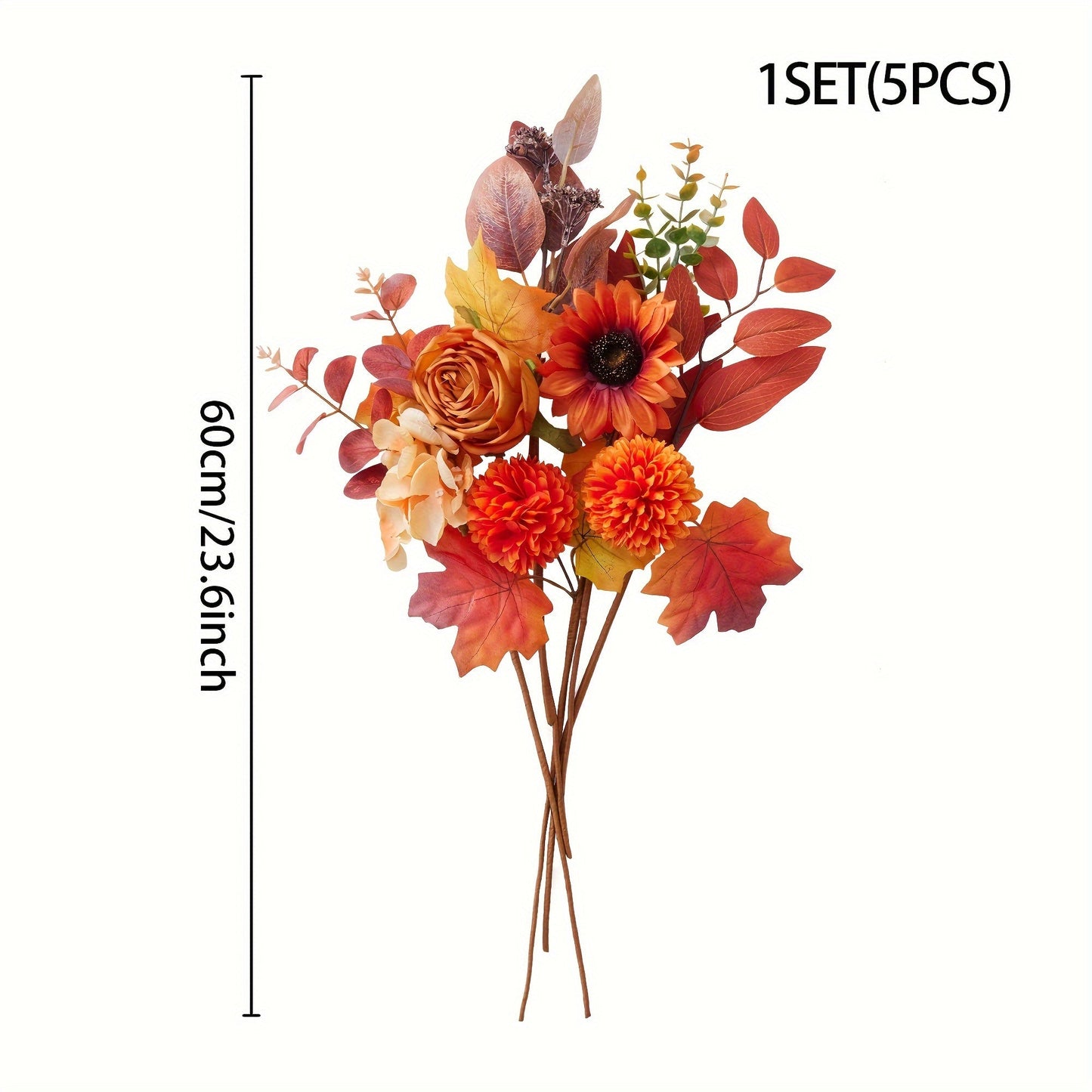 Vintage Artificial Flower Bouquet 60cm – 5-Piece Atmospheric Set