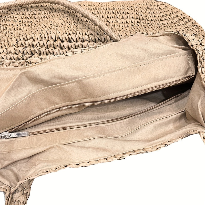 Spacious Woven Women’s Tote Bag with Zipper – Stylish & Practical