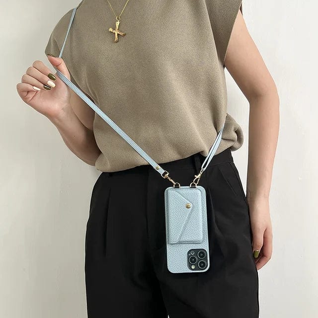 Phone case with shoulder strap and card holder