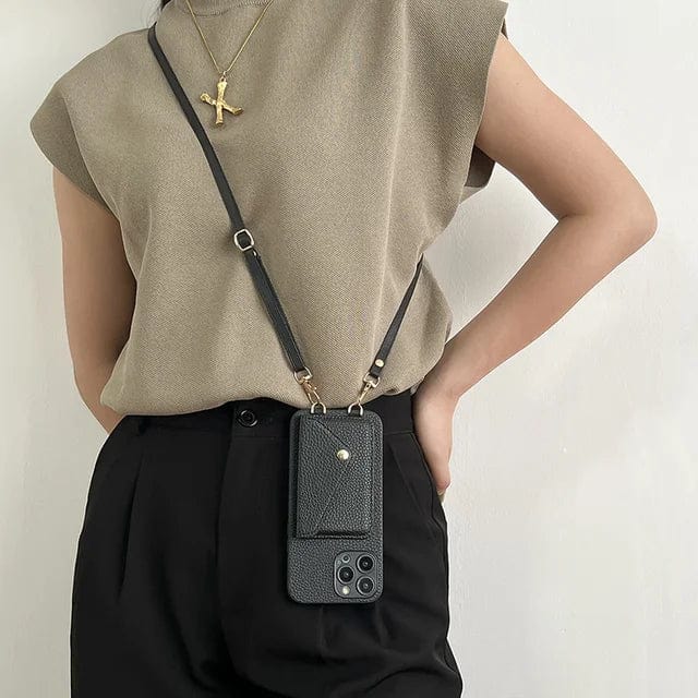 Phone case with shoulder strap and card holder