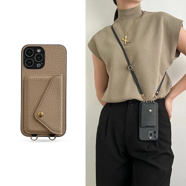 Phone case with shoulder strap and card holder