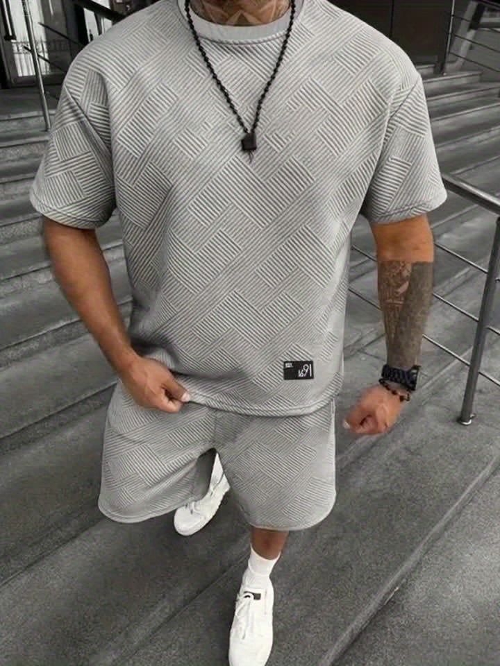 Men's Jacquard T-Shirt &amp; Shorts Set – Casual, Sporty Summer Outfit