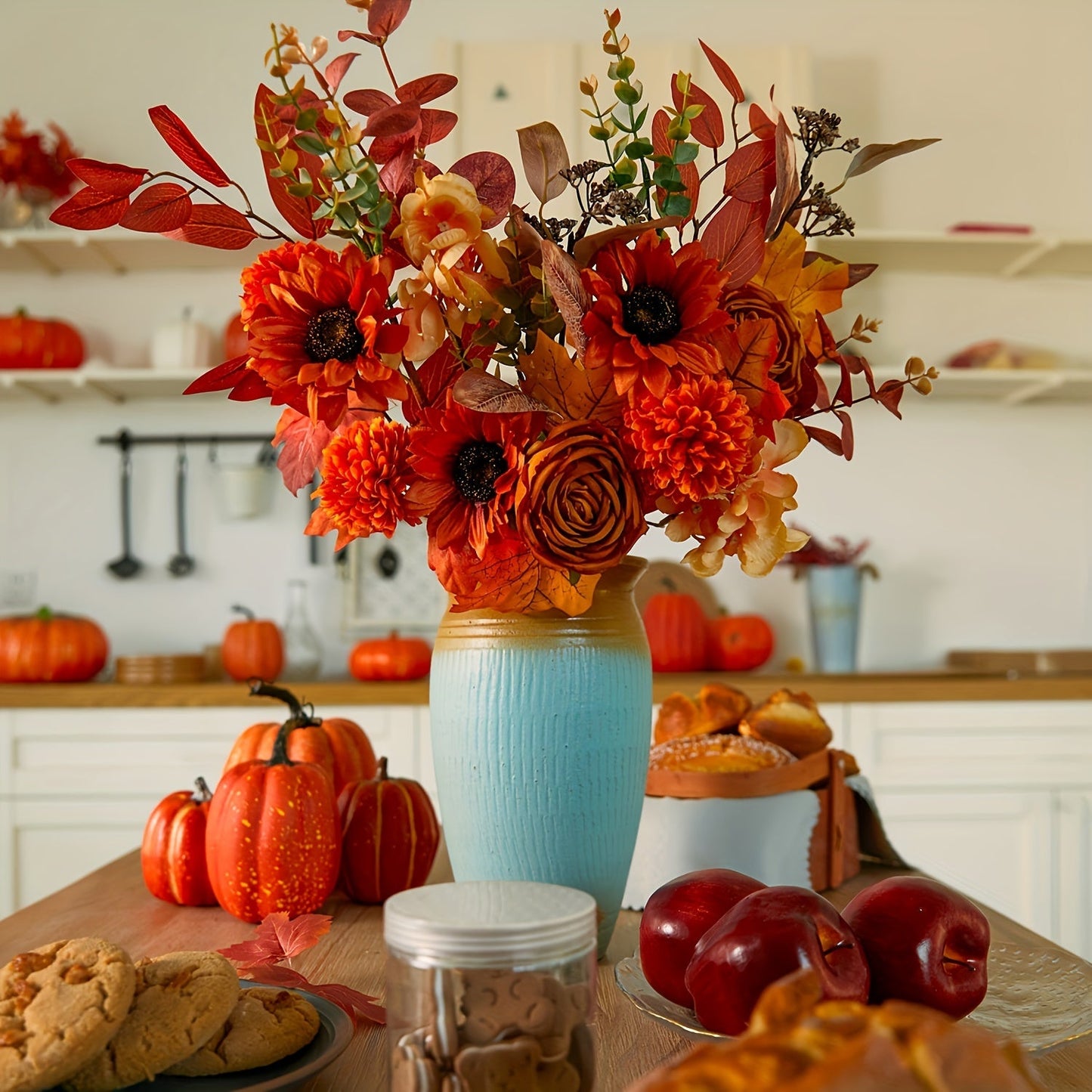 Vintage Artificial Flower Bouquet 60cm – 5-Piece Atmospheric Set