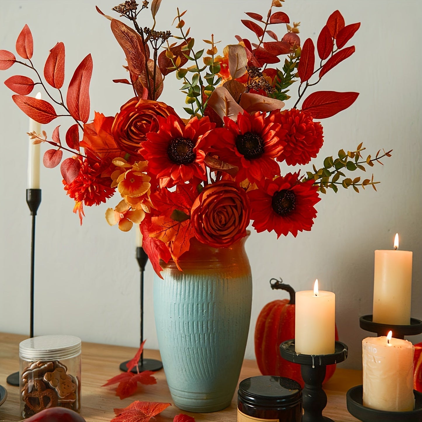 Vintage Artificial Flower Bouquet 60cm – 5-Piece Atmospheric Set