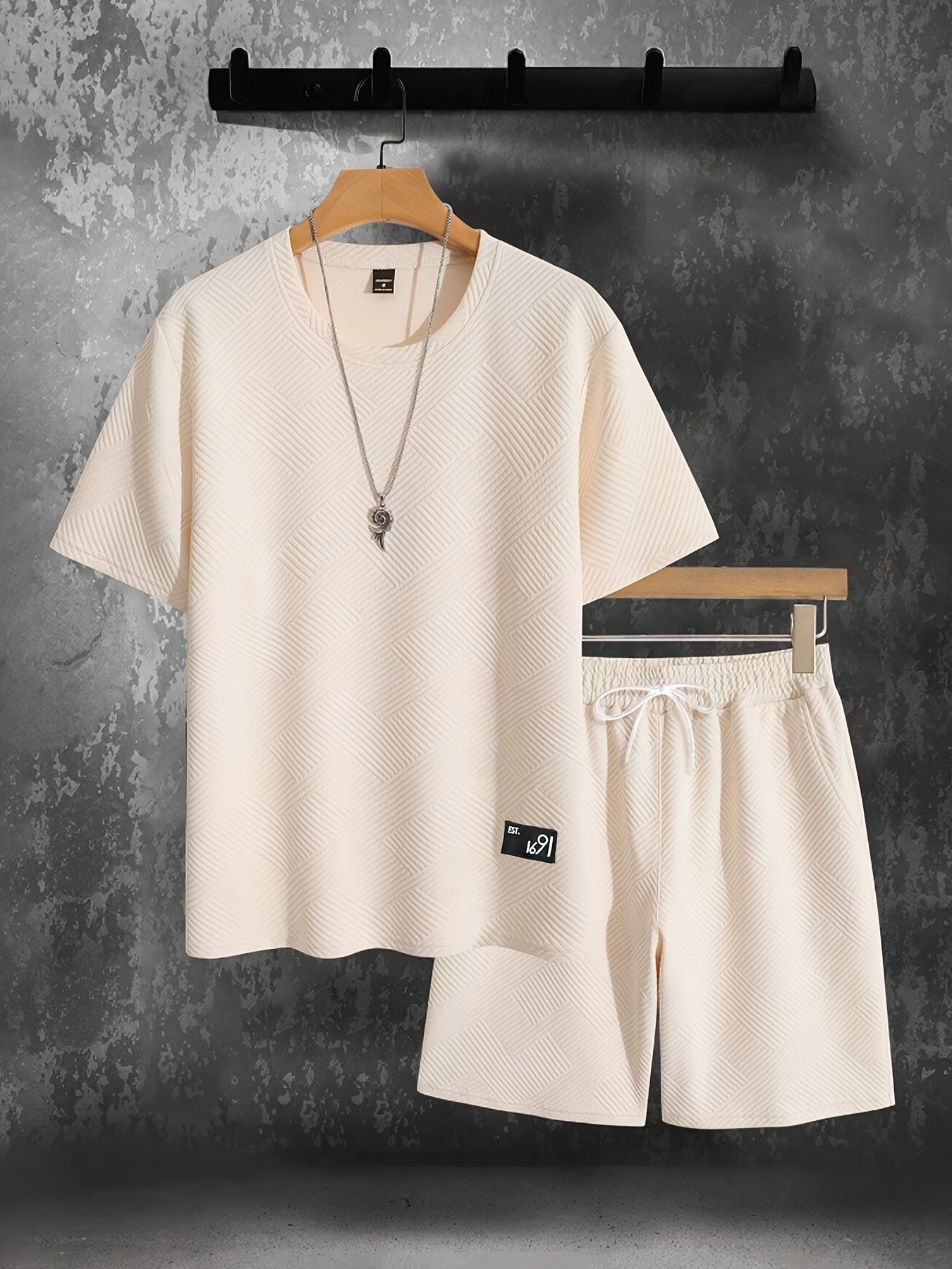 Men's Jacquard T-Shirt &amp; Shorts Set – Casual, Sporty Summer Outfit