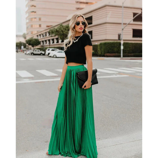 Pleated Maxi Skirt with Elegant Drape