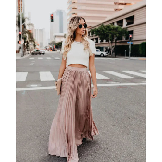 Pleated Maxi Skirt with Elegant Drape