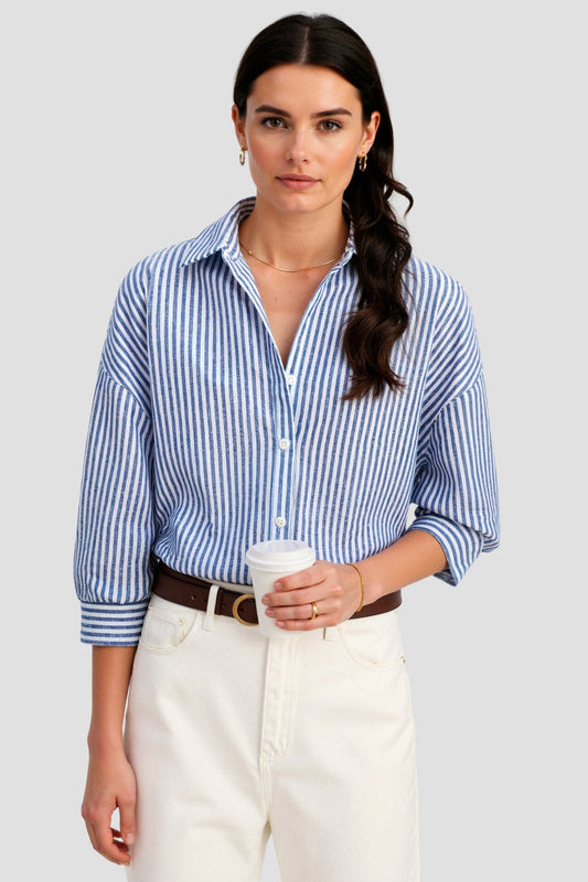 Cotton Women's Blouse with Vertical Stripes