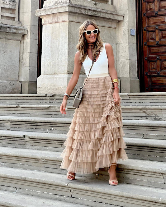Summer Skirt Women – Layered Maxi Skirt with Ruffles