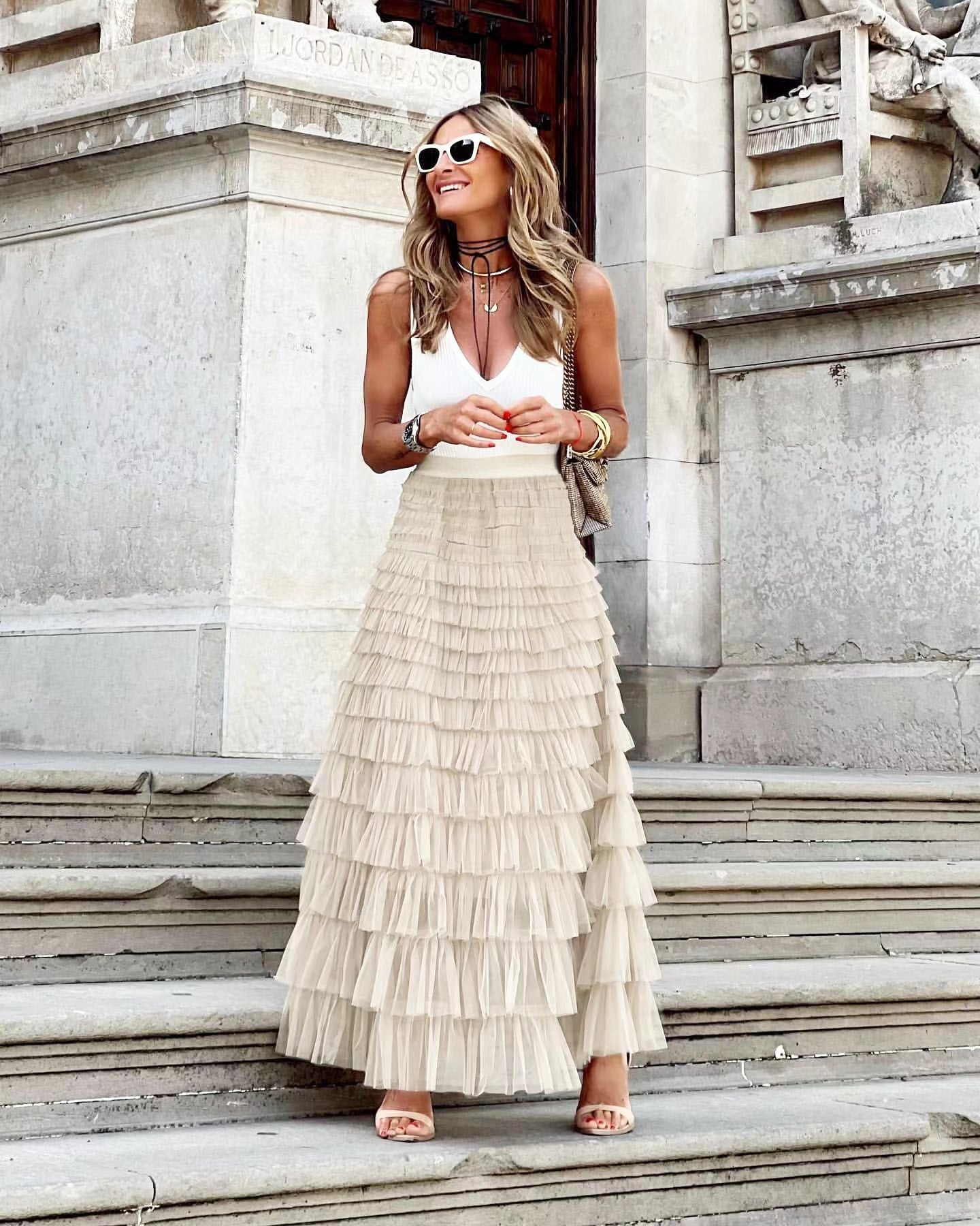Summer Skirt Women – Layered Maxi Skirt with Ruffles