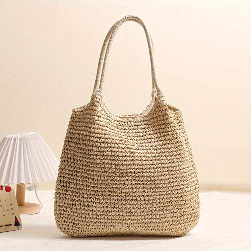 Spacious Woven Women’s Tote Bag with Zipper – Stylish & Practical