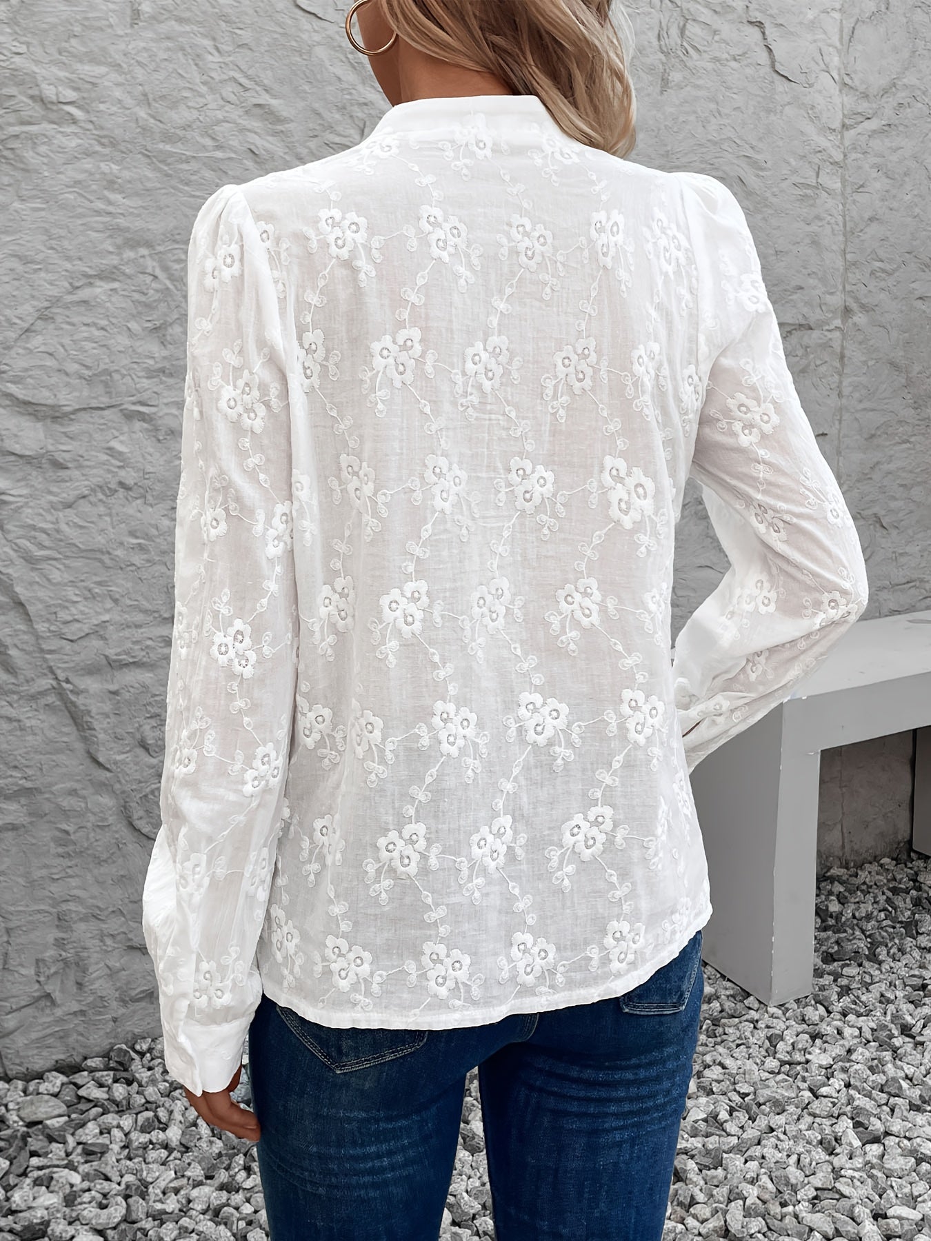 Elegant Lace Blouse for Women with Embroidery and Long Sleeves