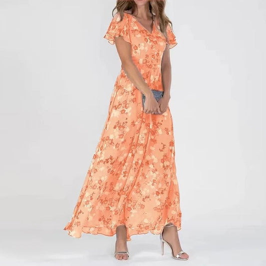 Maxi Summer Dress with Floral Print and Butterfly Sleeves – For Women