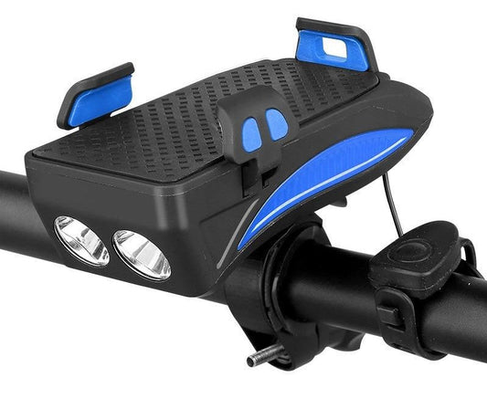 4-in-1 Bike Mount with Phone Holder, Power Bank, LED Lighting &amp; Horn
