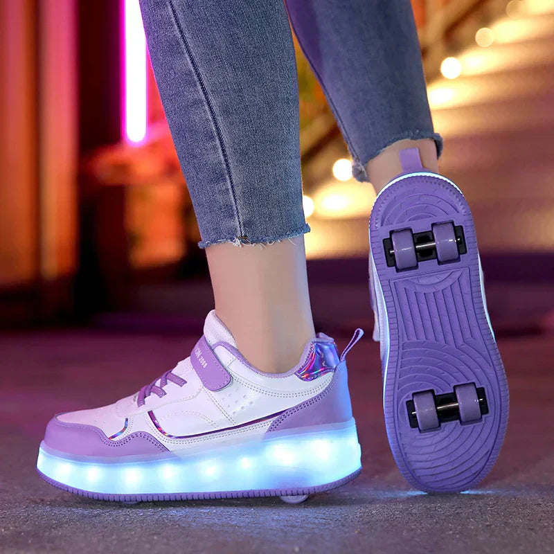 Children's LED Roller Shoes with Folding Wheels and Luminous Sole