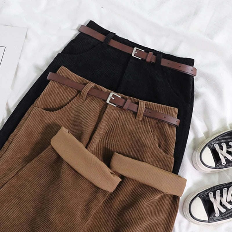 Ribbed Corduroy Women's Trousers with a Comfortable Fit