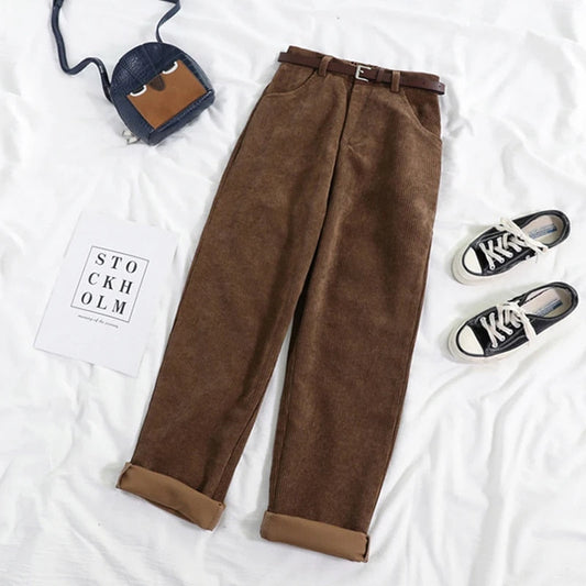 Ribbed Corduroy Women's Trousers with a Comfortable Fit