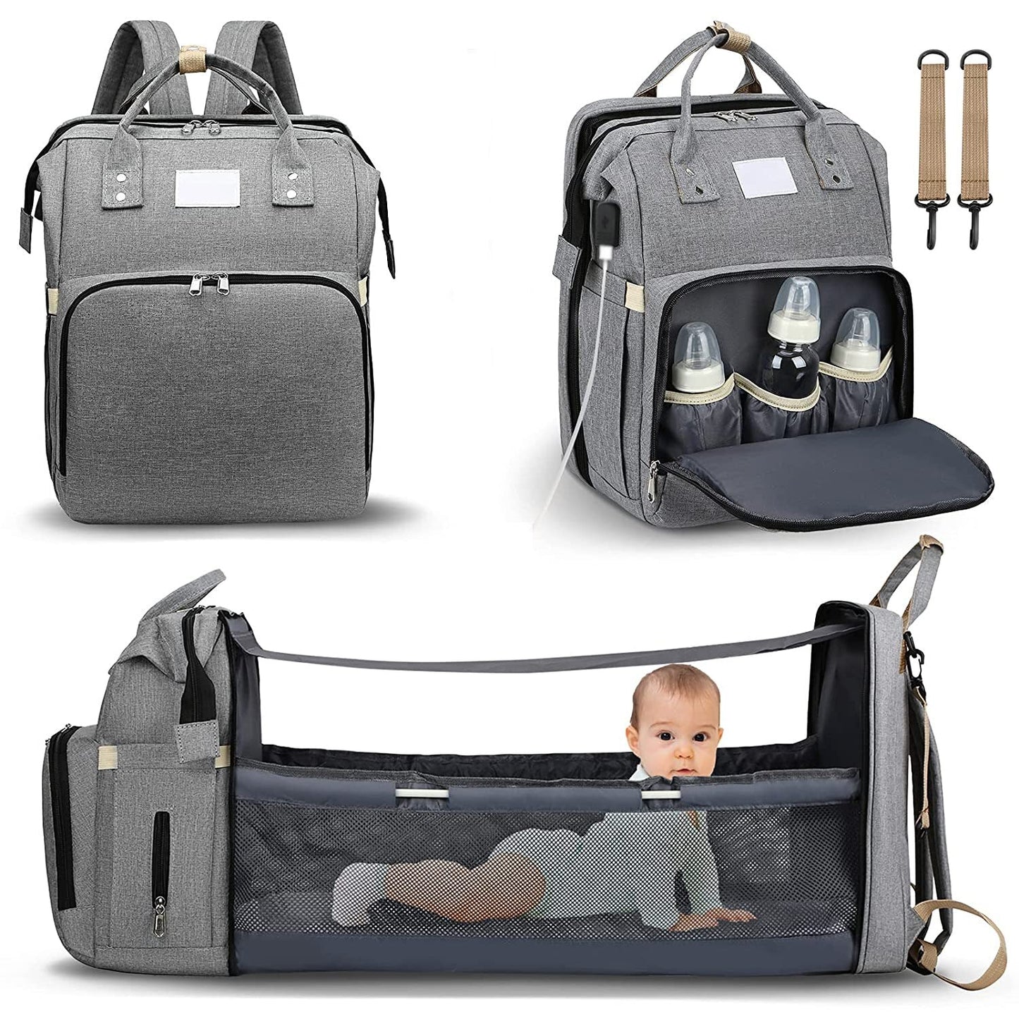 Multifunctional diaper backpack with baby nest and USB charging point