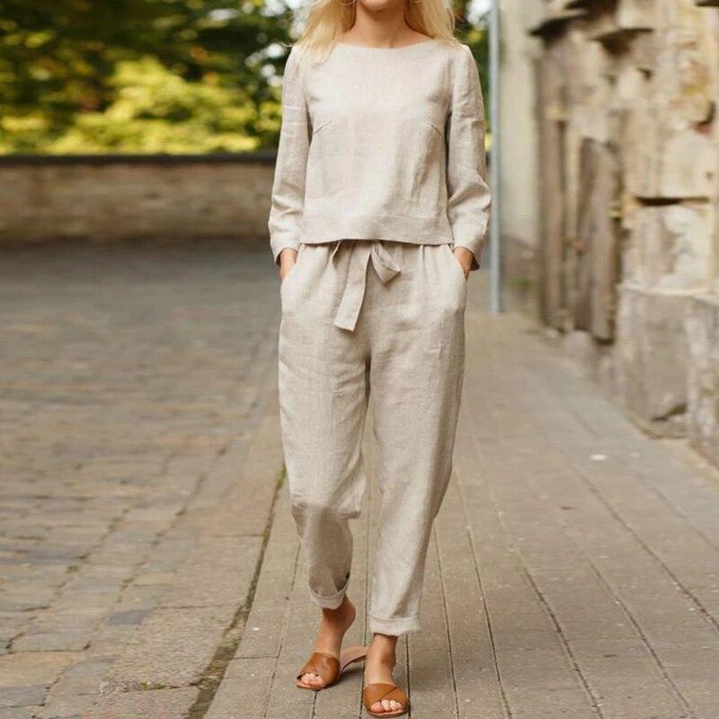 Linen Women's Set - Lightweight with Button Closure &amp; Adjustable Waist