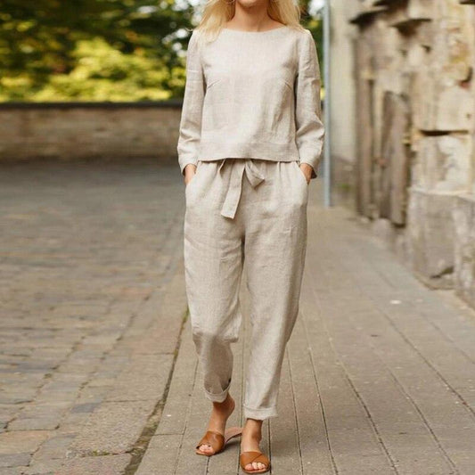 Linen Women's Set - Lightweight with Button Closure &amp; Adjustable Waist