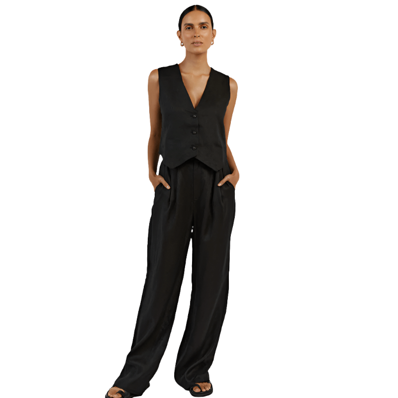 Women's Linen Set - Vest &amp; Wide Trousers for Summer