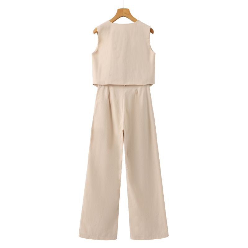 Women's Linen Set - Vest &amp; Wide Trousers for Summer