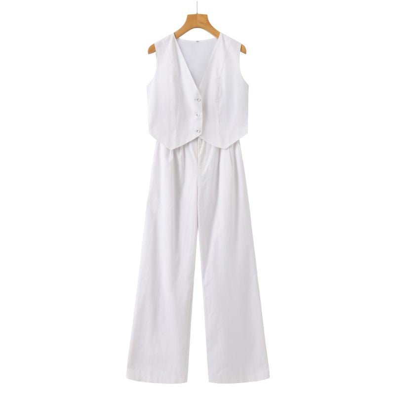 Women's Linen Set - Vest &amp; Wide Trousers for Summer
