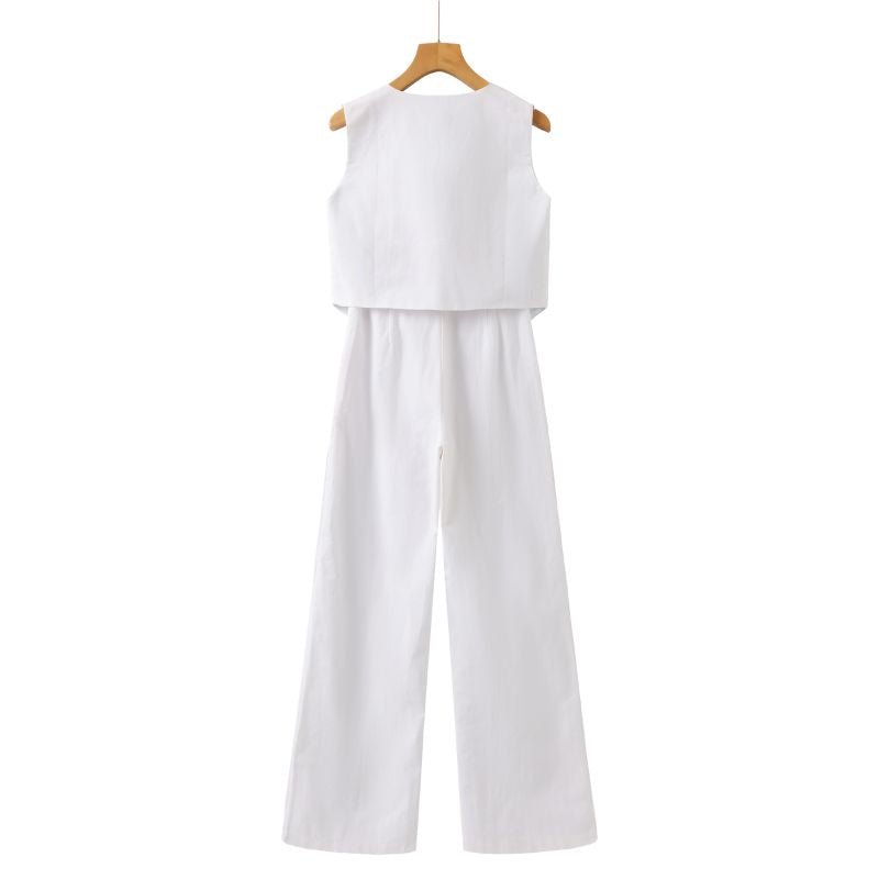 Women's Linen Set - Vest &amp; Wide Trousers for Summer