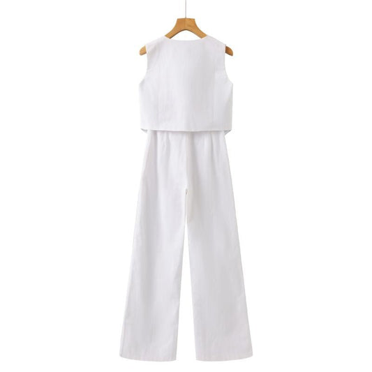 Women's Linen Set - Vest &amp; Wide Trousers for Summer