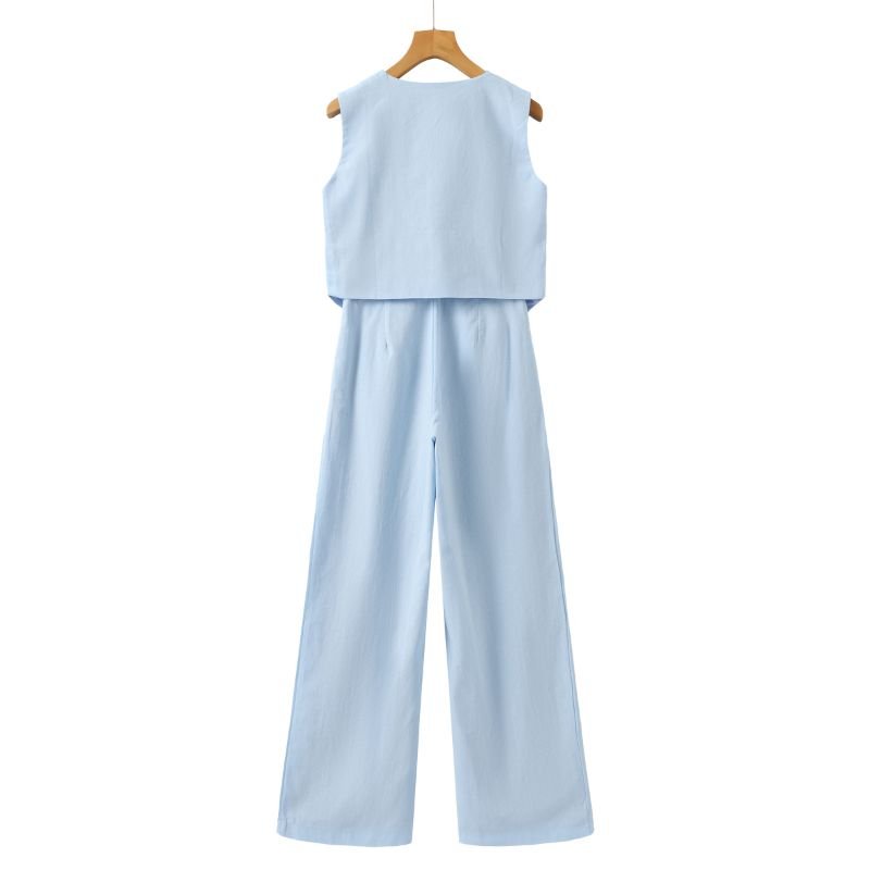 Women's Linen Set - Vest &amp; Wide Trousers for Summer