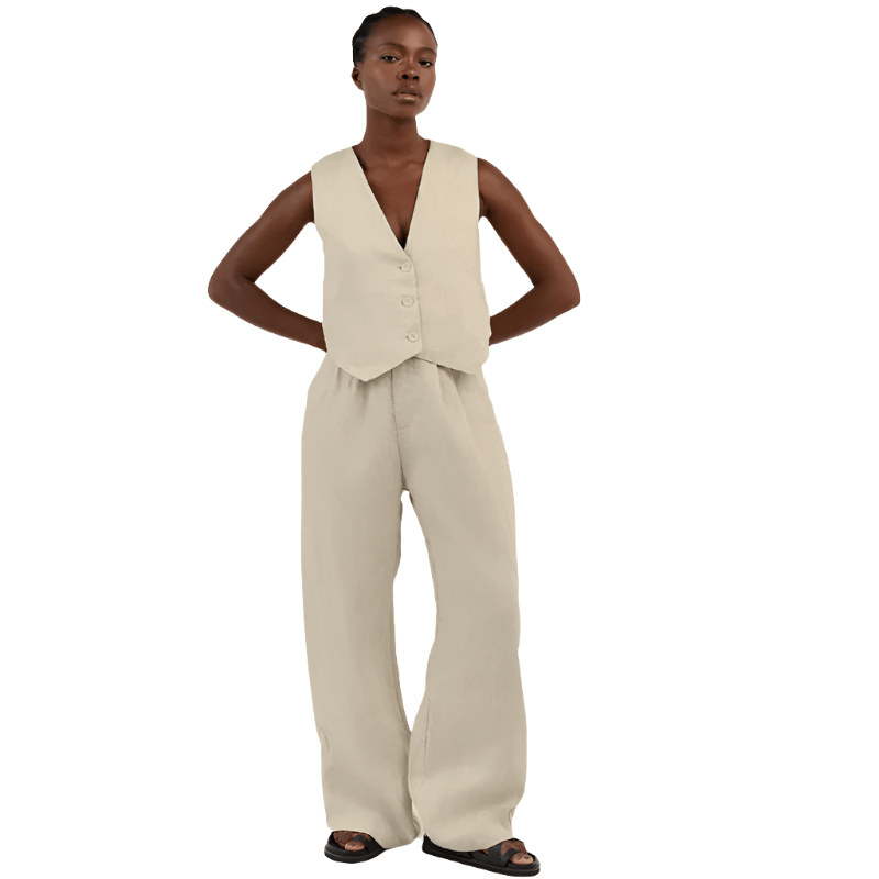 Women's Linen Set - Vest &amp; Wide Trousers for Summer
