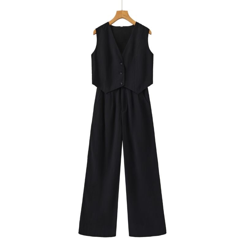 Women's Linen Set - Vest &amp; Wide Trousers for Summer